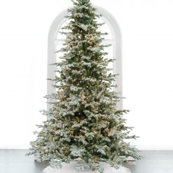 The Christmas Palace 9.5 FT VAIL SNOW PINE SLIM TREE PRE LIT WARM WHITE LED CHRISTMAS TREES