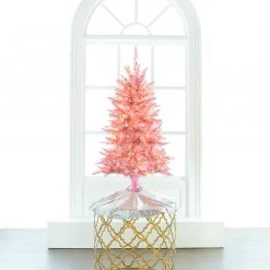 The Christmas Palace 4 FT PINK TINSEL SLIM TREE PRE LIT CLEAR LIGHTS CHRISTMAS TREES