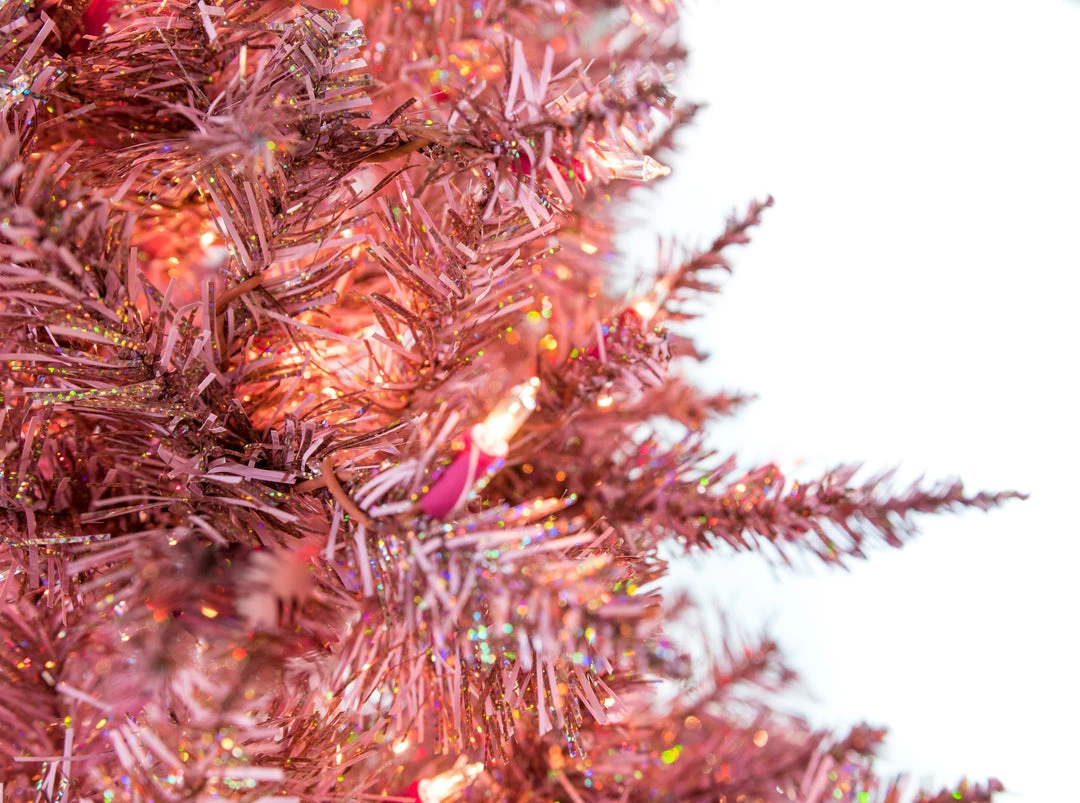 The Christmas Palace Pretty In Pink 7.5 FT PINK TINSEL SLIM TREE PRELIT CLEAR LIGHTS 2 The Christmas Palace Pretty In Pink 7.5 FT PINK TINSEL SLIM TREE PRELIT CLEAR LIGHTS