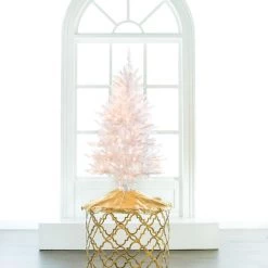 The Christmas Palace 4 FT WHITE TIFFANY TINSEL TREE PRE LIT CLEAR LIGHTS CHRISTMAS TREES