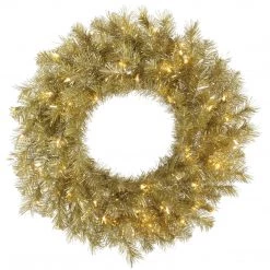 The Christmas Palace 24" LASER GOLD WREATH PRELIT 50 CLEAR LED LIGHTS