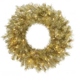 The Christmas Palace Wreaths 30" LASER GOLD WREATH PRELIT 100 LED CLEAR LIGHTS