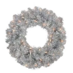 The Christmas Palace Wreaths 24" LASER SILVER WREATH PRELIT 50 LED CLEAR LIGHTS