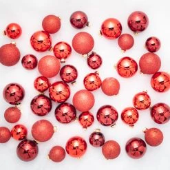 The Christmas Palace 3" CHRISTMAS RED ASSORTED GLASS ORNAMENT SET OF 42 PIECES Shatterproof & Glass Sets