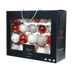 The Christmas Palace Shatterproof & Glass Sets 3" WHITE & RED ASSORTED GLASS ORNAMENT SET OF 42 PIECES