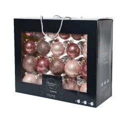 The Christmas Palace Shatterproof & Glass Sets 3" PINK ASSORTED GLASS ORNAMENT SET OF 42 PIECES