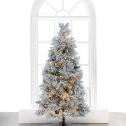 The Christmas Palace 5 FT CRYSTAL FLOCKED TREE PRE LIT WARM WHITE LED CHRISTMAS TREES