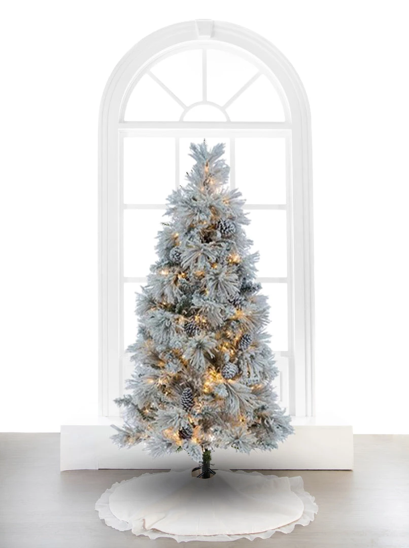The Christmas Palace 7.5 FT CRYSTAL FLOCKED TREE PRE LIT WARM WHITE LED 1 The Christmas Palace 7.5 FT CRYSTAL FLOCKED TREE PRE LIT WARM WHITE LED