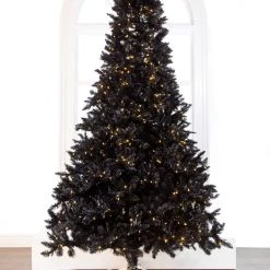 The Christmas Palace 9 FT BLACK TINSEL TREE PRE LIT WARM WHITE LED CHRISTMAS TREES