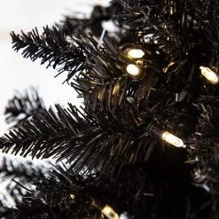 The Christmas Palace 7.5 FT BLACK TINSEL TREE PRE LIT WARM WHITE LED