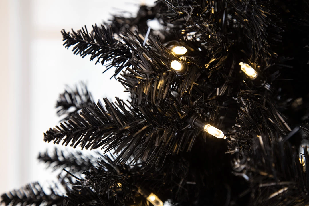 The Christmas Palace 7.5 FT BLACK TINSEL TREE PRE LIT WARM WHITE LED 2 The Christmas Palace 7.5 FT BLACK TINSEL TREE PRE LIT WARM WHITE LED