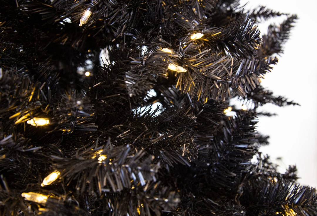The Christmas Palace 7.5 FT BLACK TINSEL TREE PRE LIT WARM WHITE LED 3 The Christmas Palace 7.5 FT BLACK TINSEL TREE PRE LIT WARM WHITE LED