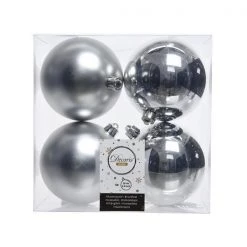 The Christmas Palace Shatterproof & Glass Sets 4" SHINY & MATTE SILVER BALL ORNAMENTS SET OF 24