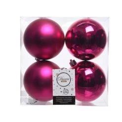 The Christmas Palace 4" SHINY & MATTE FUCHSIA BALL ORNAMENTS SET OF 24