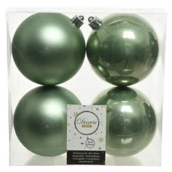 The Christmas Palace 4" SHINY & MATTE SAGE GREEN BALL ORNAMENTS SET OF 24 Shatterproof & Glass Sets