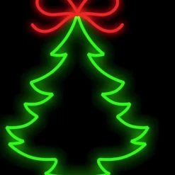 The Christmas Palace OVERSIZED DECOR 2 FT X 2 FT LED RED & GREEN LED TREE WITH A BOW