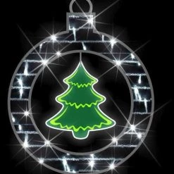 The Christmas Palace 2 FT X 2 FT LED WHITE ORNAMENT WITH A GREEN LED TREE