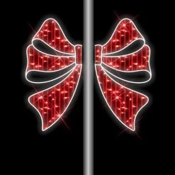 The Christmas Palace OVERSIZED DECOR 4 FT X 2 FT WHITE & RED LED BOW POLE BANNER