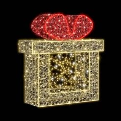 The Christmas Palace OVERSIZED DECOR 4 FT X 10" X 5 FT LED WARM WHITE GIFT BOX WITH RED BOW