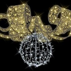 The Christmas Palace 3FT X 3 FT X 2 FT LED WHITE 3D ORNAMENT WITH A CURLY BOW OVERSIZED DECOR