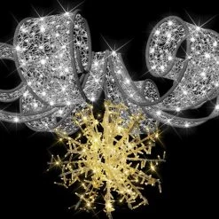 The Christmas Palace OVERSIZED DECOR 3FT X 3 FT X 2 FT LED WHITE 3D ORNAMENT WITH A CURLY BOW