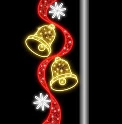 The Christmas Palace OVERSIZED DECOR 6 FT X 2 FT LED GOLD BELLS WITH RED BOW POLE BANNER