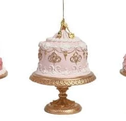 The Christmas Palace Christmas Ornaments DECEMBER DIAMONDS 4" PINK & GOLD CAKE ORNAMENTS ASSORTED SET OF 3