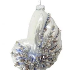 The Christmas Palace Christmas Ornaments DECEMBER DIAMONDS 5" SEQUINED CONCH SHELL ORNAMENT SET OF 2