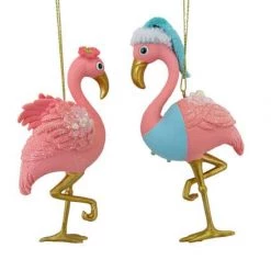 The Christmas Palace Christmas Ornaments DECEMBER DIAMONDS PINK FLAMINGO COUPLE ORNAMENT SET OF 2