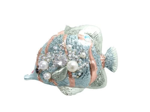 The Christmas Palace DECEMBER DIAMONDS 5" BLUE & GOLD STRIPE FISH ORNAMENT 1 The Christmas Palace DECEMBER DIAMONDS 5" BLUE & GOLD STRIPE FISH ORNAMENT