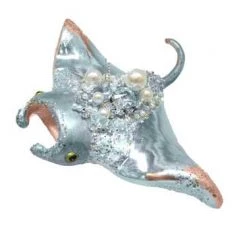 The Christmas Palace Christmas Ornaments DECEMBER DIAMONDS 4" PASTEL TEAL & JEWELED MANTA RAY ORNAMENT