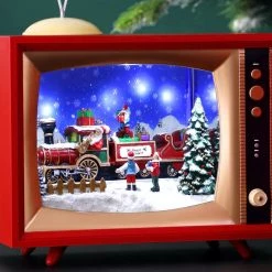 The Christmas Palace 15" LED CASCADING SNOW WITH TRAIN TV SCREEN Table Tops