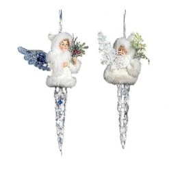 The Christmas Palace 7" ACRYLIC SANTA & ANGEL ICICLE ORNAMENT ASSORTED SET OF 2