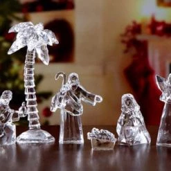 The Christmas Palace 5" ACRYLIC POCKET SIZE NATIVITY SET OF 8 Nativity & Stables