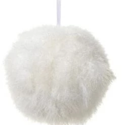 The Christmas Palace 6" WHITE FUR BALL ORNAMENT SET OF 6 Christmas Ornaments