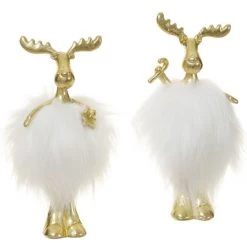 The Christmas Palace 6.5" WHITE & GOLD MOOSE ASSORTED SET OF 2 Table Tops
