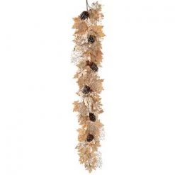 The Christmas Palace 6 FT GOLDEN BROWN METALLIC MAPLE TWIG & PINECONE GARLAND Garlands
