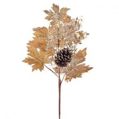 The Christmas Palace 27" GOLDEN BROWN METALLIC MAPLE TWIG & PINECONE BRANCH SET OF 6 Stems & Picks