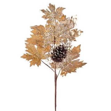The Christmas Palace 27" GOLDEN BROWN METALLIC MAPLE TWIG & PINECONE BRANCH SET OF 6 Stems & Picks 2 The Christmas Palace 27" GOLDEN BROWN METALLIC MAPLE TWIG & PINECONE BRANCH SET OF 6 Stems & Picks