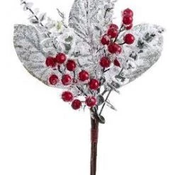 The Christmas Palace Stems & Picks 18" SNOWY BERRY LEAF MAGNOLIA PICK SET OF 6