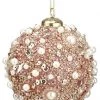 The Christmas Palace 4" PINK BEADED PEARL BALL ORNAMENT SET OF 6