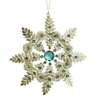 The Christmas Palace 9" GOLD & GREEN RHINESTONE SNOWFLAKE SET OF 4 1 The Christmas Palace 9" GOLD & GREEN RHINESTONE SNOWFLAKE SET OF 4