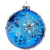 The Christmas Palace 5" BLUE GLASS SNOWFLAKE BALL SET OF 6 Christmas Ornaments