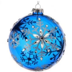 The Christmas Palace 5" BLUE GLASS SNOWFLAKE BALL SET OF 6 Christmas Ornaments