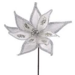 The Christmas Palace 24" SILVER JEWELED EDGE POINSETTIA SET OF 6
