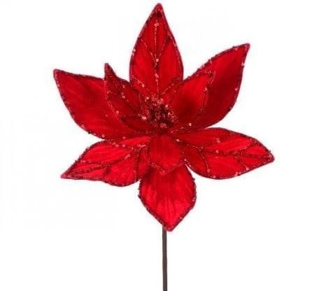 The Christmas Palace 24" GLITTER VEINED VELVET POINSETTIA STEM SET OF 12 Flowers 1 The Christmas Palace 24" GLITTER VEINED VELVET POINSETTIA STEM SET OF 12 Flowers