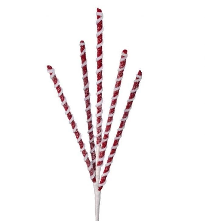 The Christmas Palace 24" FROSTED PEPPERMINT STICK X5 SPRAY SET OF 12 1 The Christmas Palace 24" FROSTED PEPPERMINT STICK X5 SPRAY SET OF 12