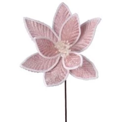 The Christmas Palace 24" PINK FROSTED COTTON CANDY POINSETTIA STEM SET OF 12