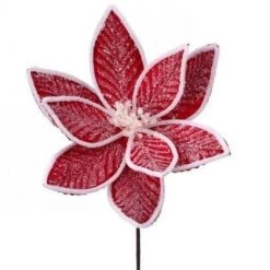 The Christmas Palace 24" RED FROSTED COTTON CANDY POINSETTIA STEM SET OF 12