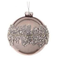 The Christmas Palace Pretty In Pink 4" PLATINUM GLASS OPULENT PEARL ENCRUST BALL ORNAMENT SET OF 6